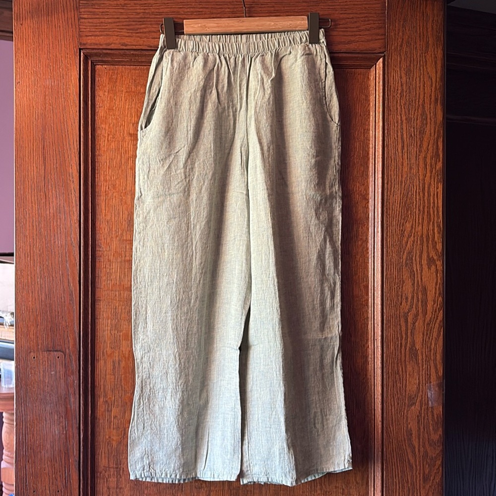 FLAX linen women's green heather Wide Leg Pants